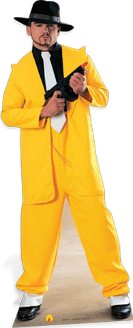 Foto bord van een gangster in geel pak