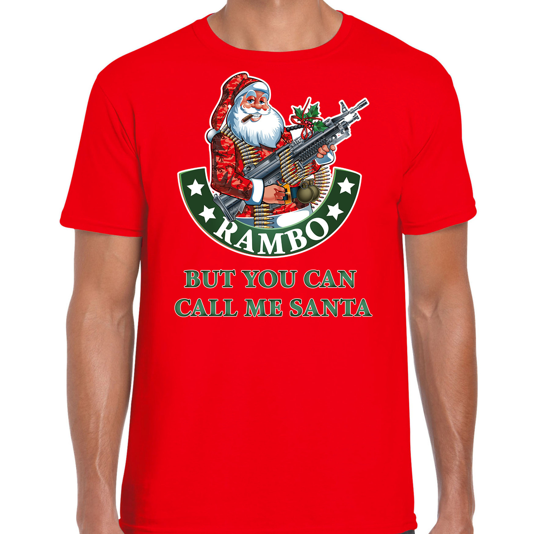Fout Kerstshirt - outfit Rambo but you can call me Santa rood voor heren
