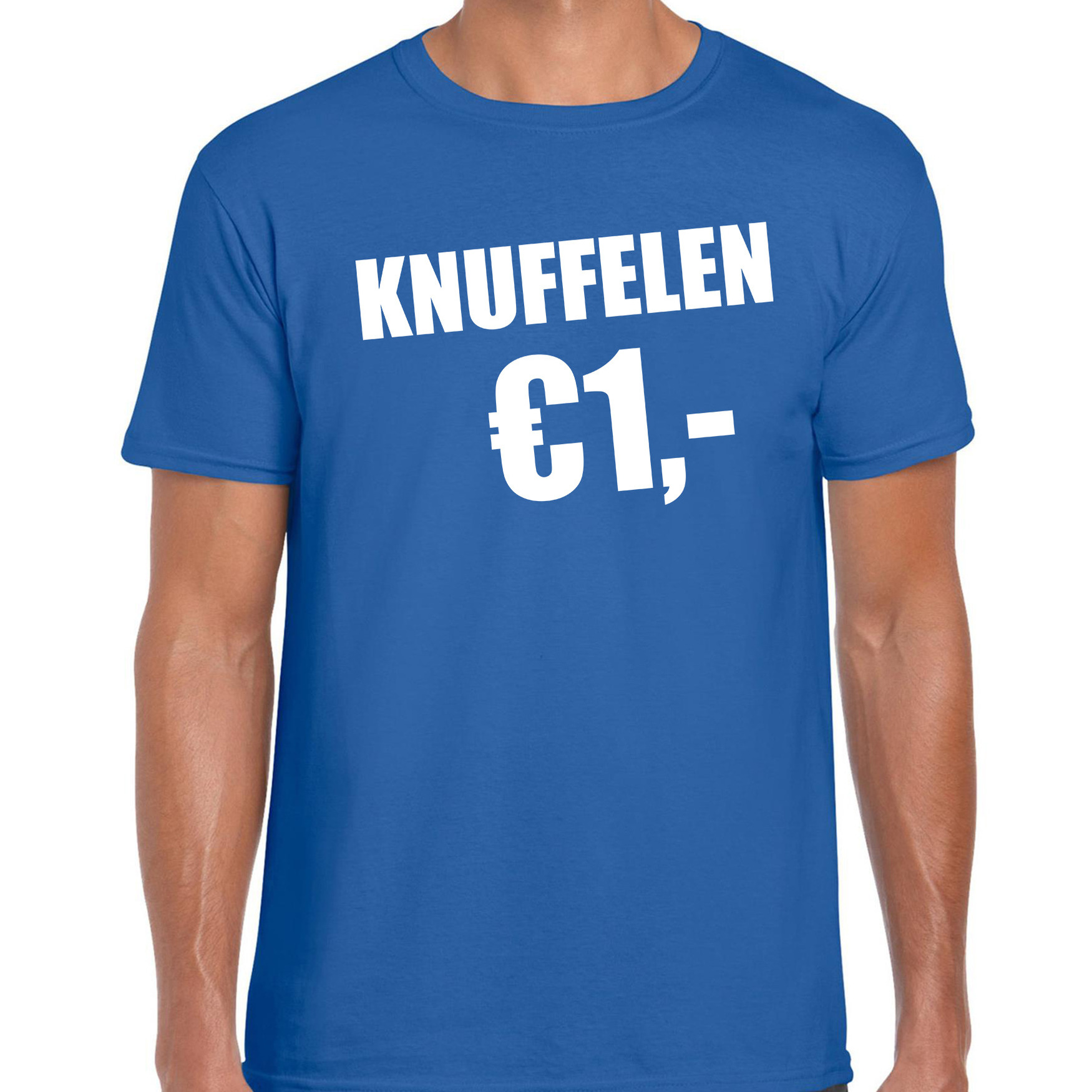 Fun t-shirt knuffelen 1 euro blauw voor heren