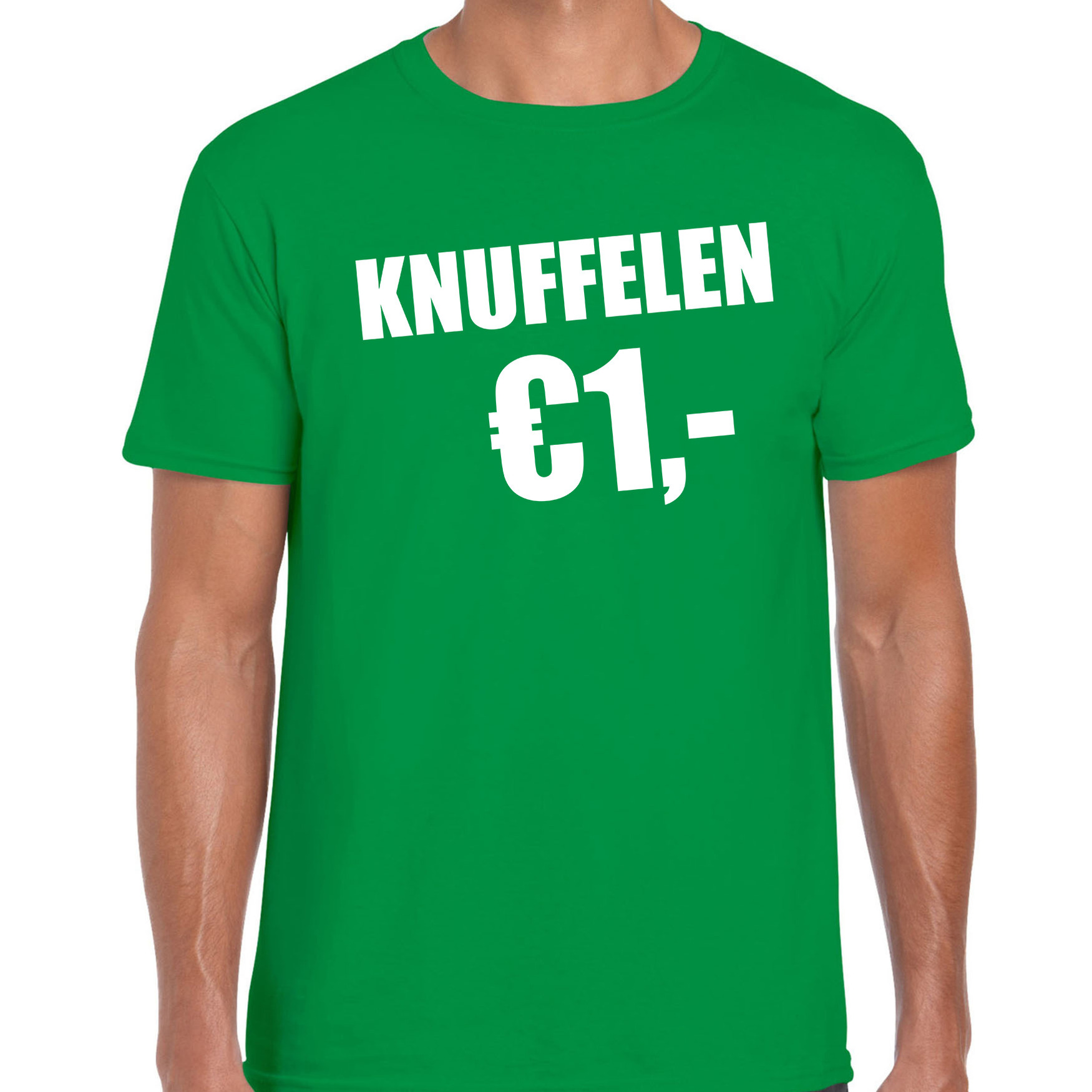 Fun t-shirt knuffelen 1 euro groen voor heren