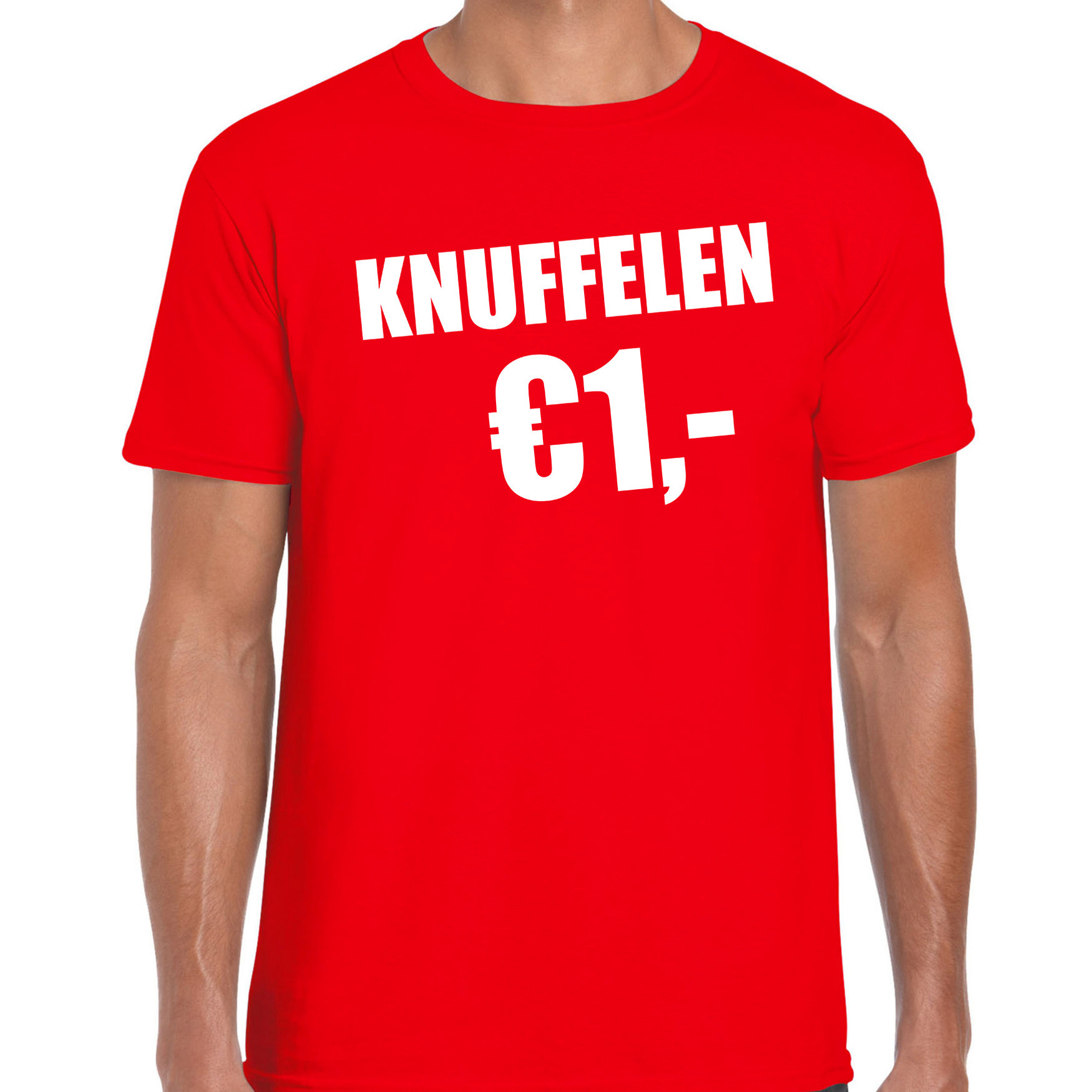 Fun t-shirt knuffelen 1 euro rood voor heren
