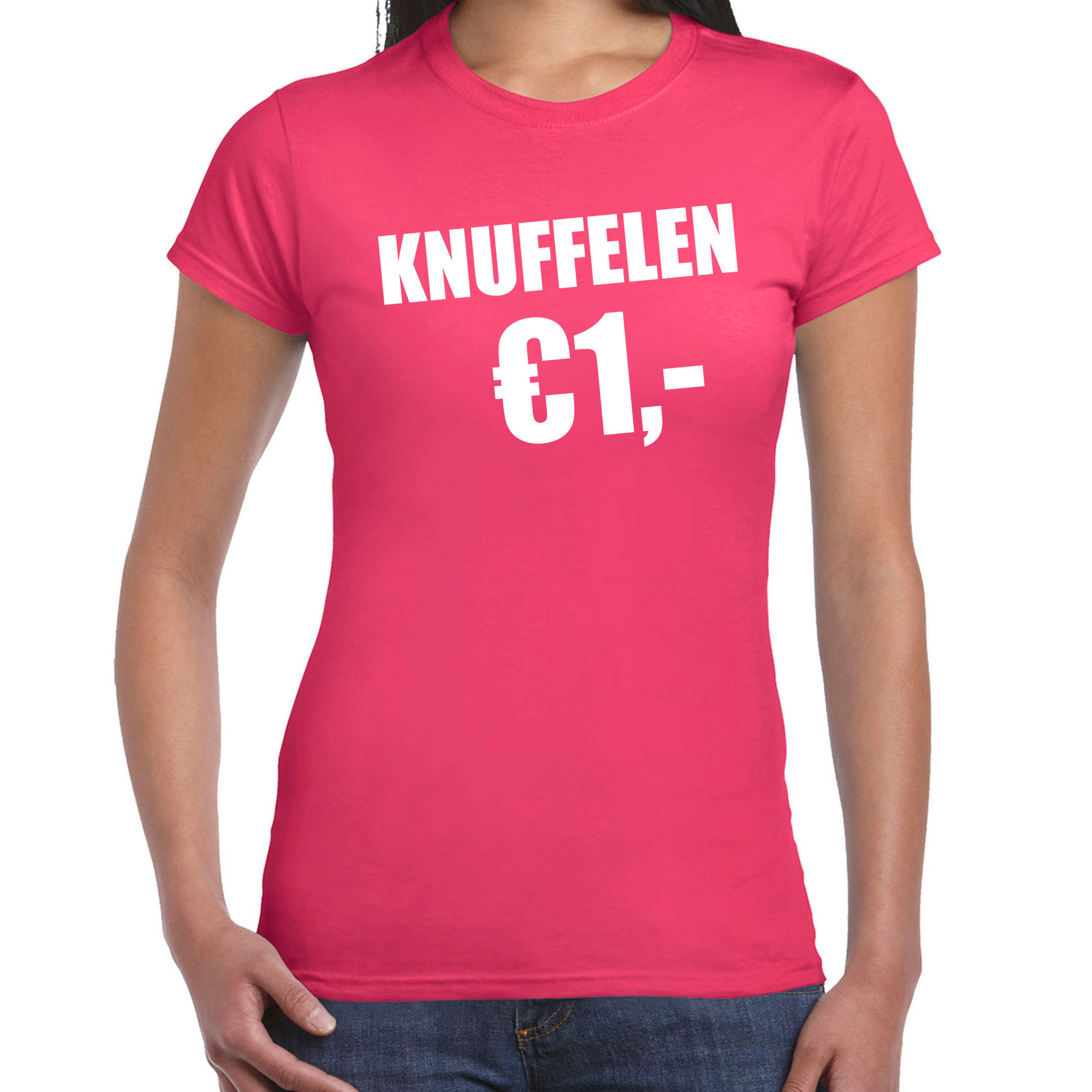 Fun t-shirt knuffelen 1 euro roze voor dames