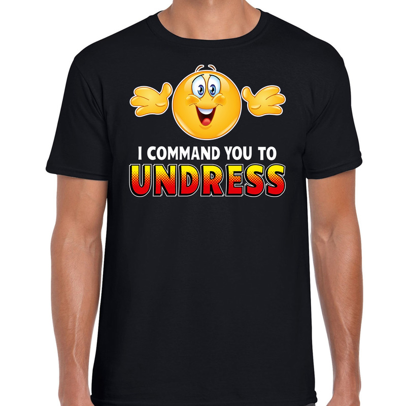 Funny emoticon t-shirt I command you to undress zwart heren