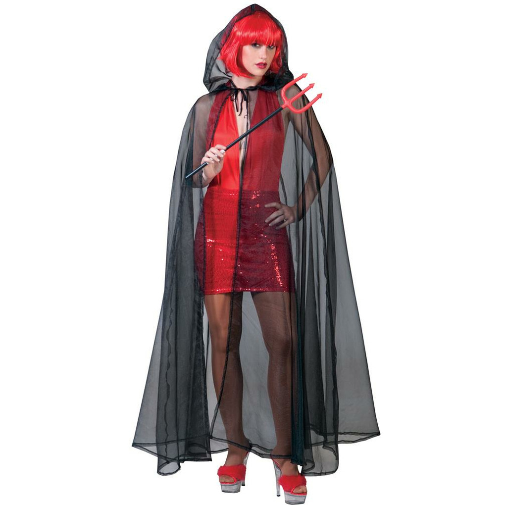 Funny Fashion Halloween verkleed cape met kap mesh stof Dames kostuum-kleding