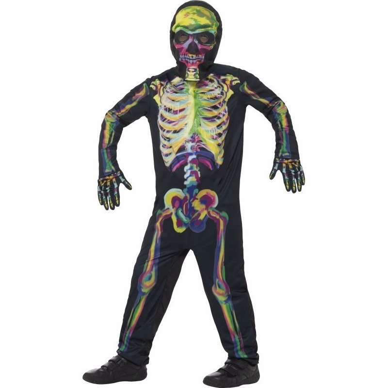 Gekleurde glow skelet outfit voor jongens