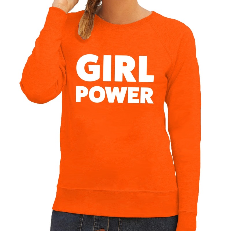 Girl Power tekst sweater oranje voor dames