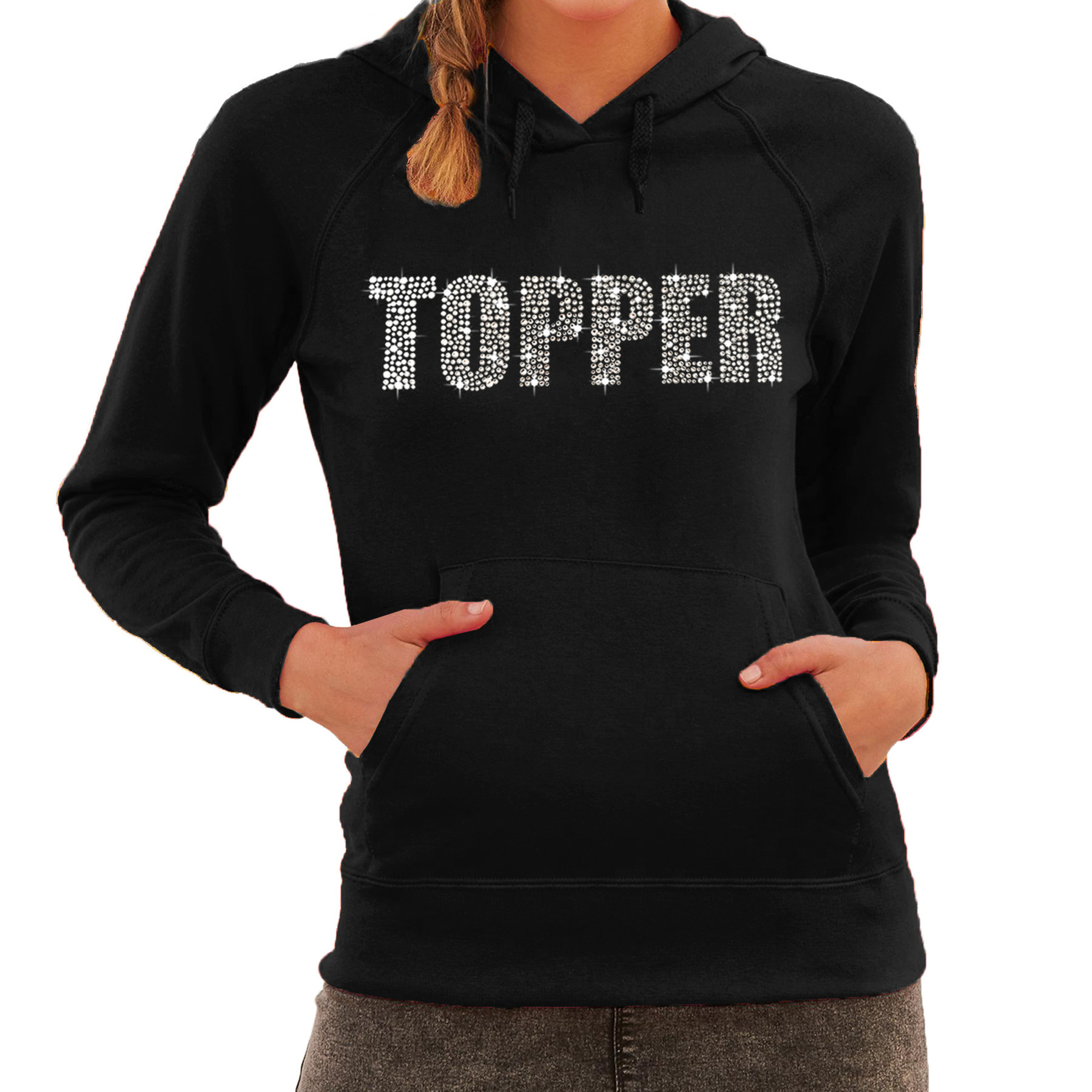 Glitter foute trui hoodie zwart Topper glitter steentjes voor dames Capuchon trui