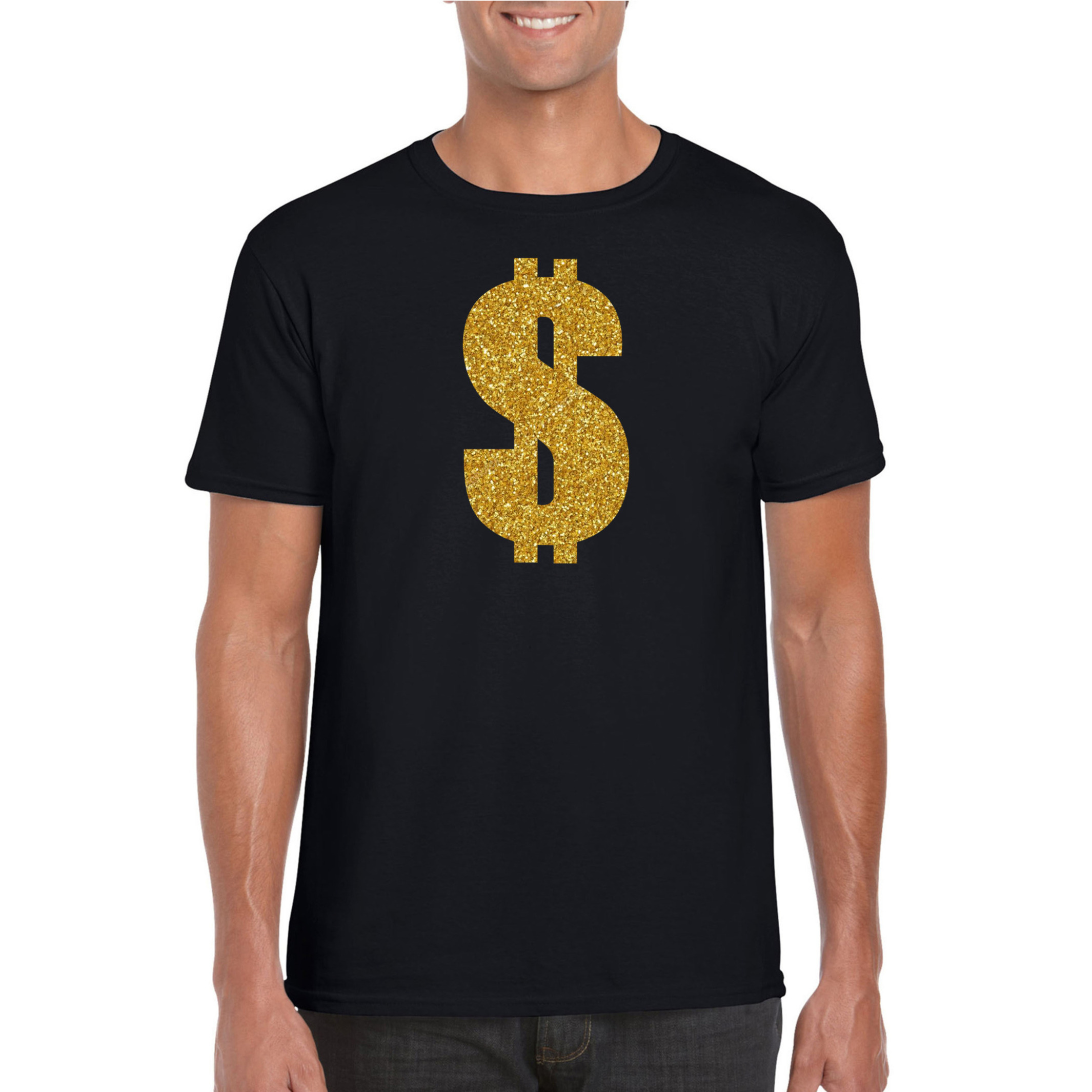 Gouden dollar-Gangster verkleed t-shirt-kleding zwart heren