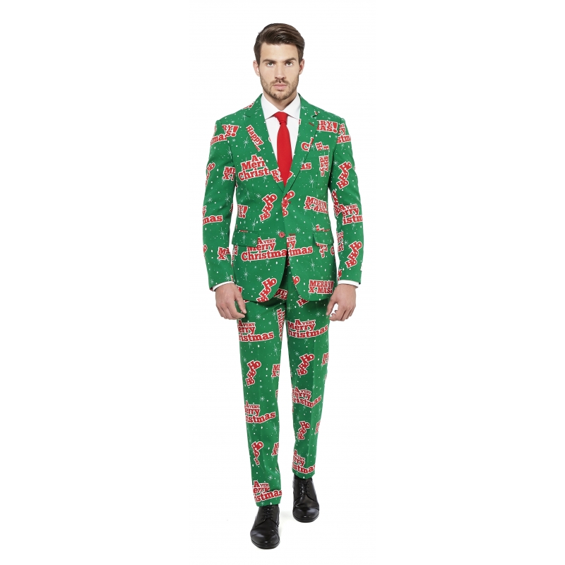 Groene business suit met kerst print