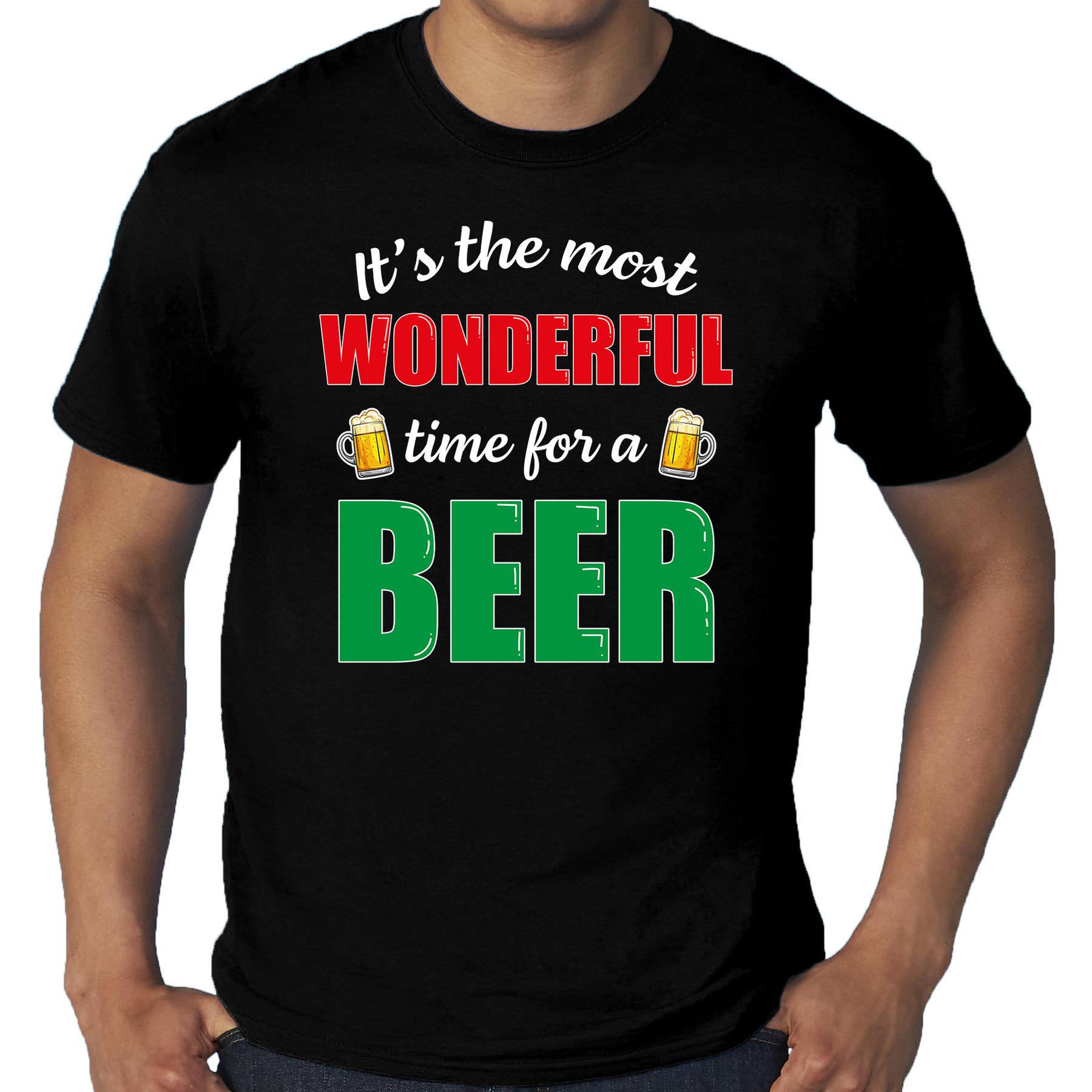Grote maten wonderful beer fout Kerst bier t-shirt zwart voor heren