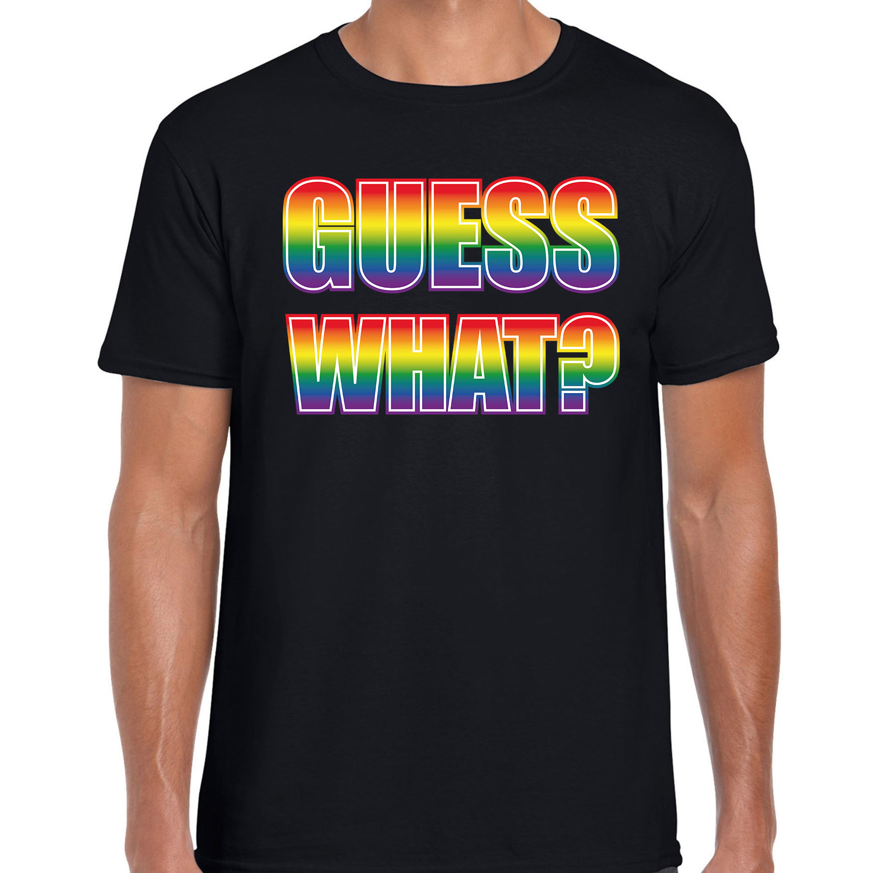 Guess what tekst coming out regenboog-LHBT t-shirt zwart voor heren