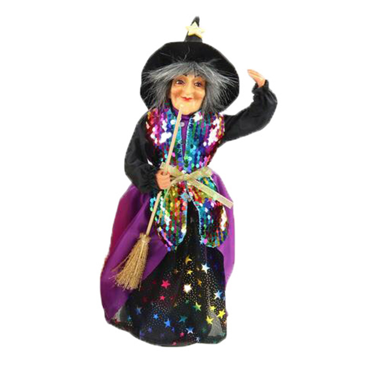 Halloween decoratie heksen pop staand 30 cm zwart-paars
