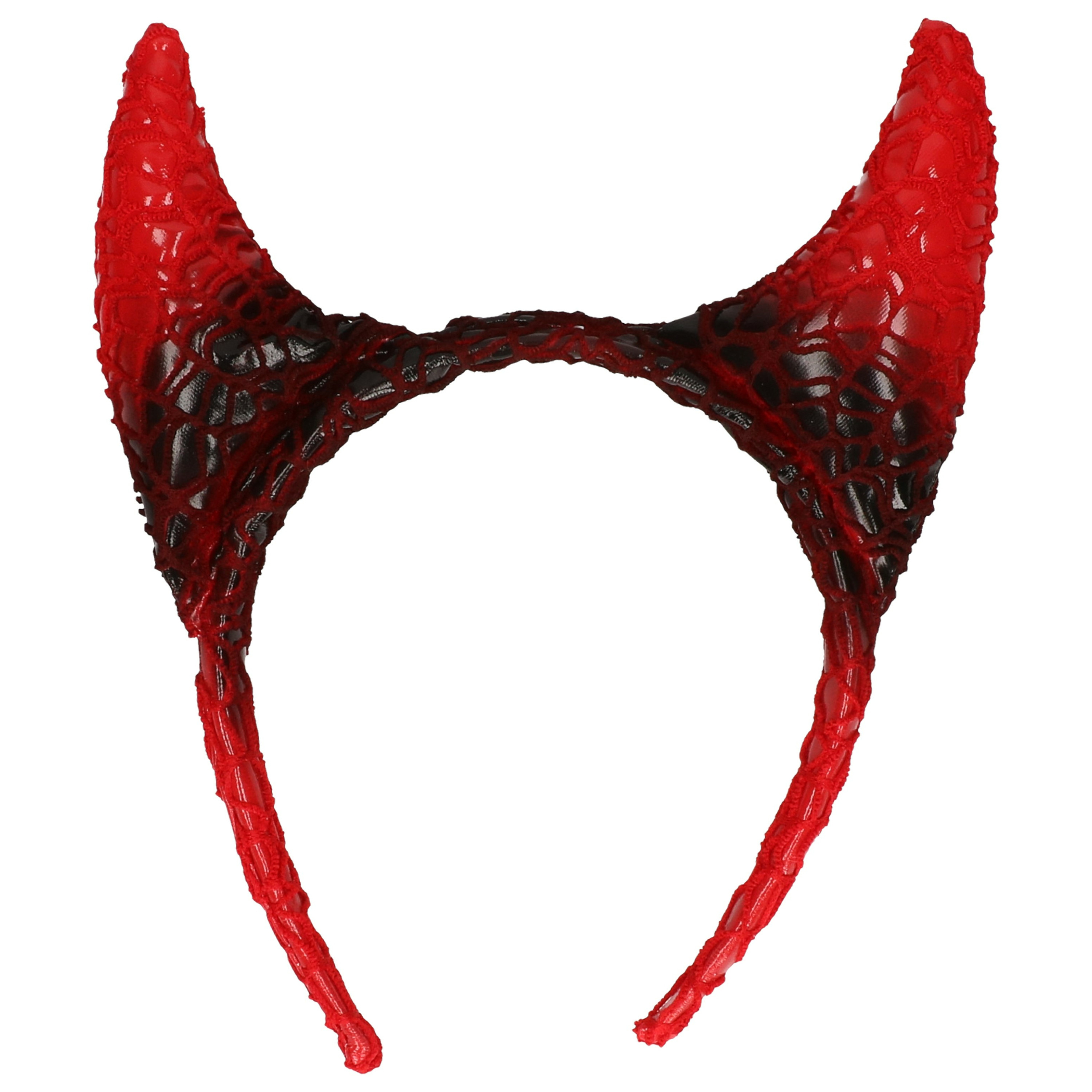 Halloween diadeem duivel hoorntjes rood-zwart kunststof tiara-haarband