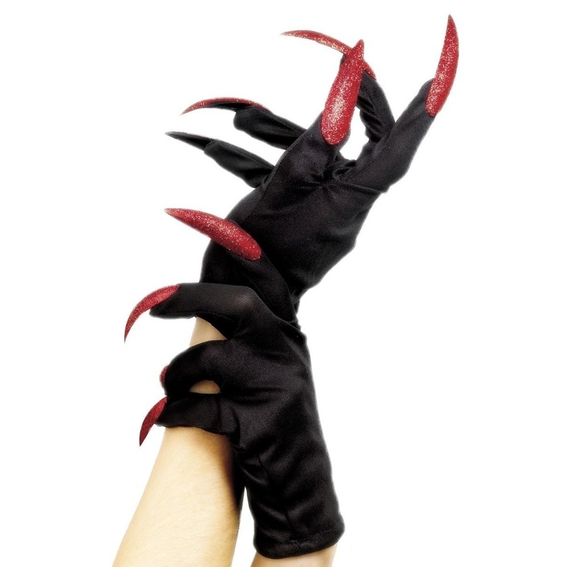 Halloween horror handschoenen zwart met rode nagels