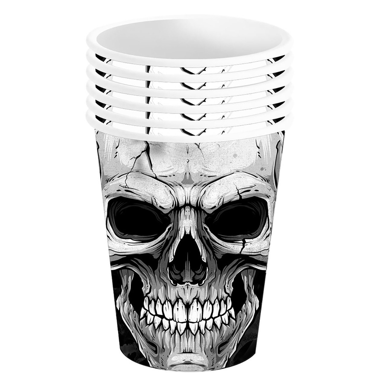 Halloween-horror schedel-doodshoofd feest bekers 6x zwart papier 240 ml