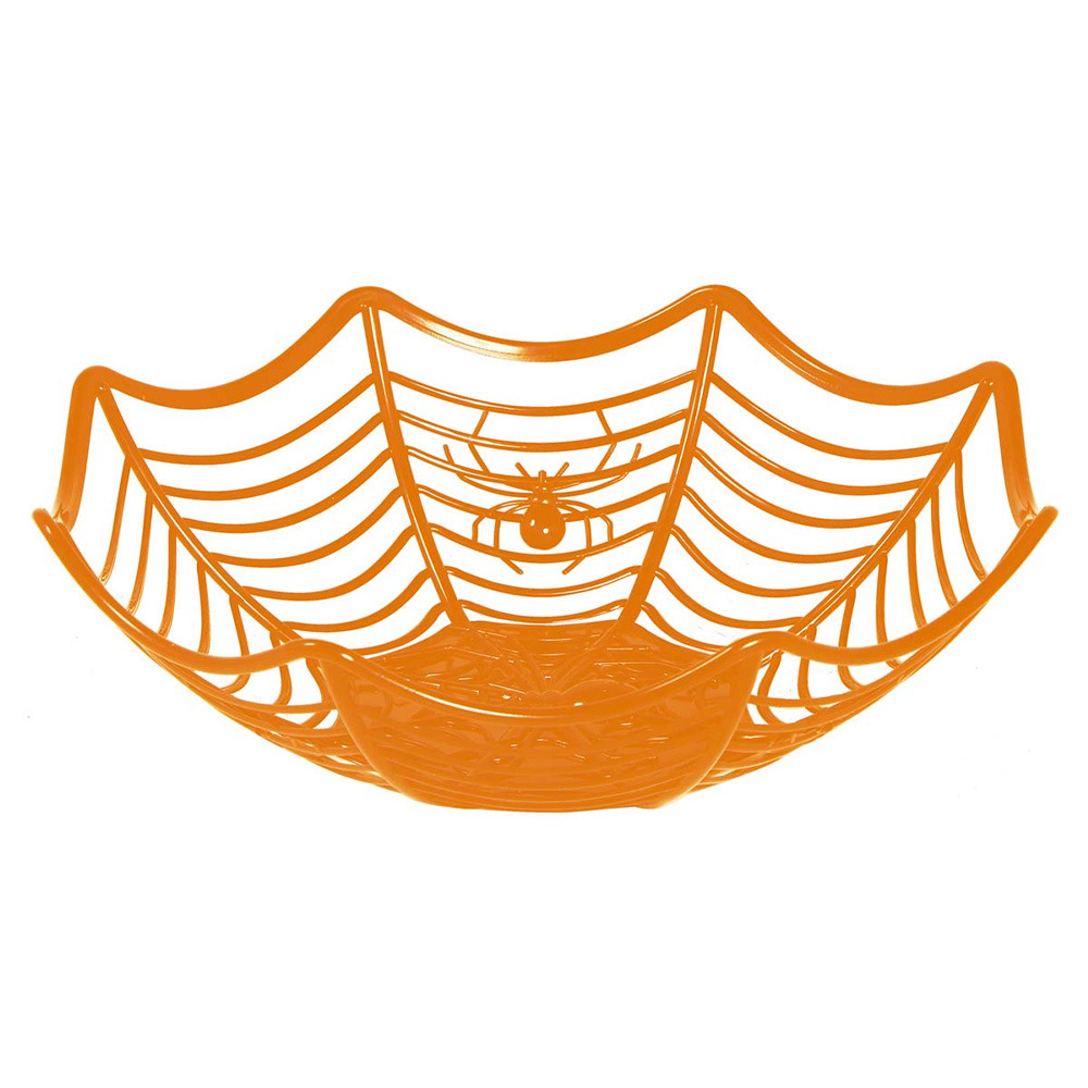 Halloween trick or treat snoepschaal spinnenweb oranje kunststof 28 x 8 cm