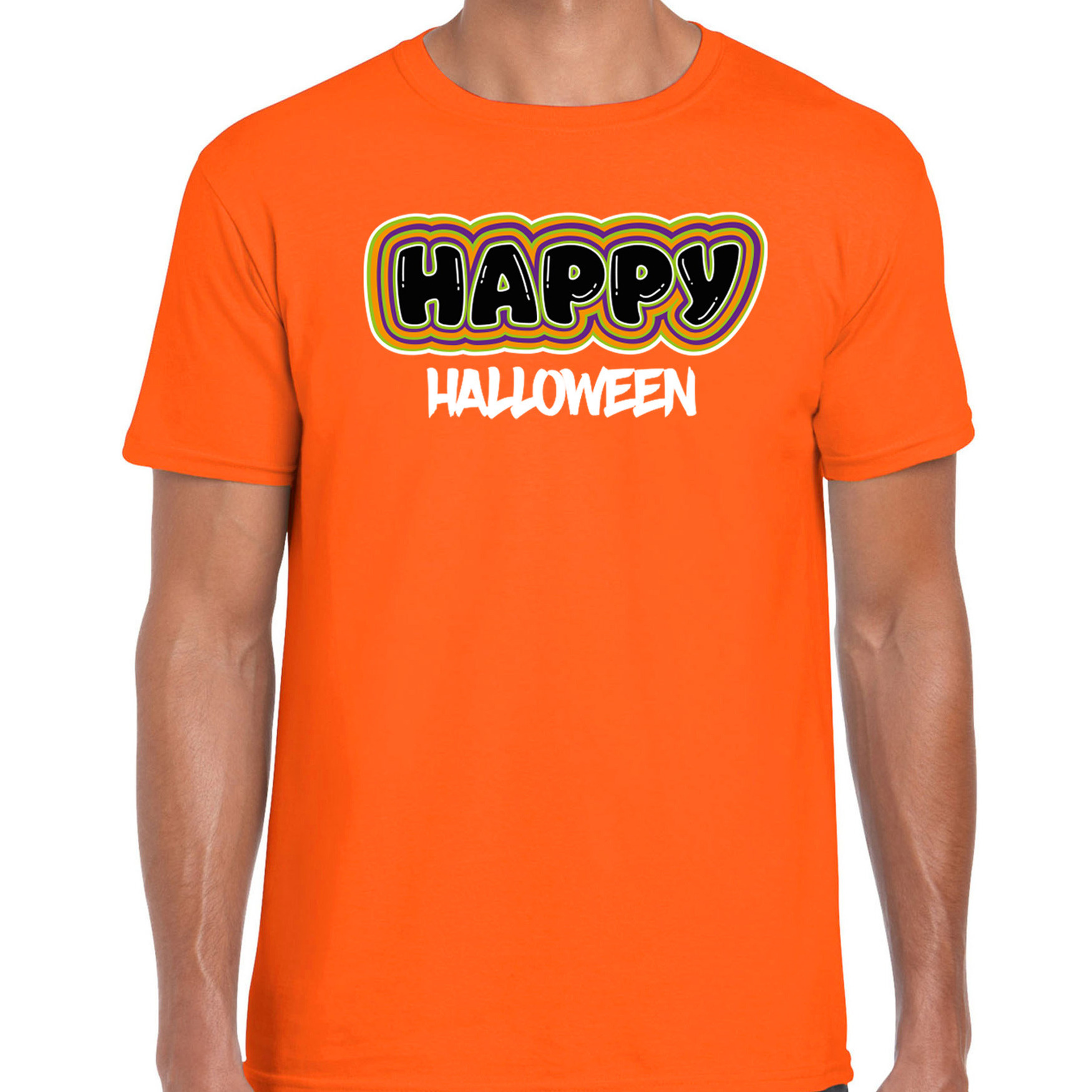Halloween verkleed t-shirt heren Happy Halloween oranje themafeest outfit