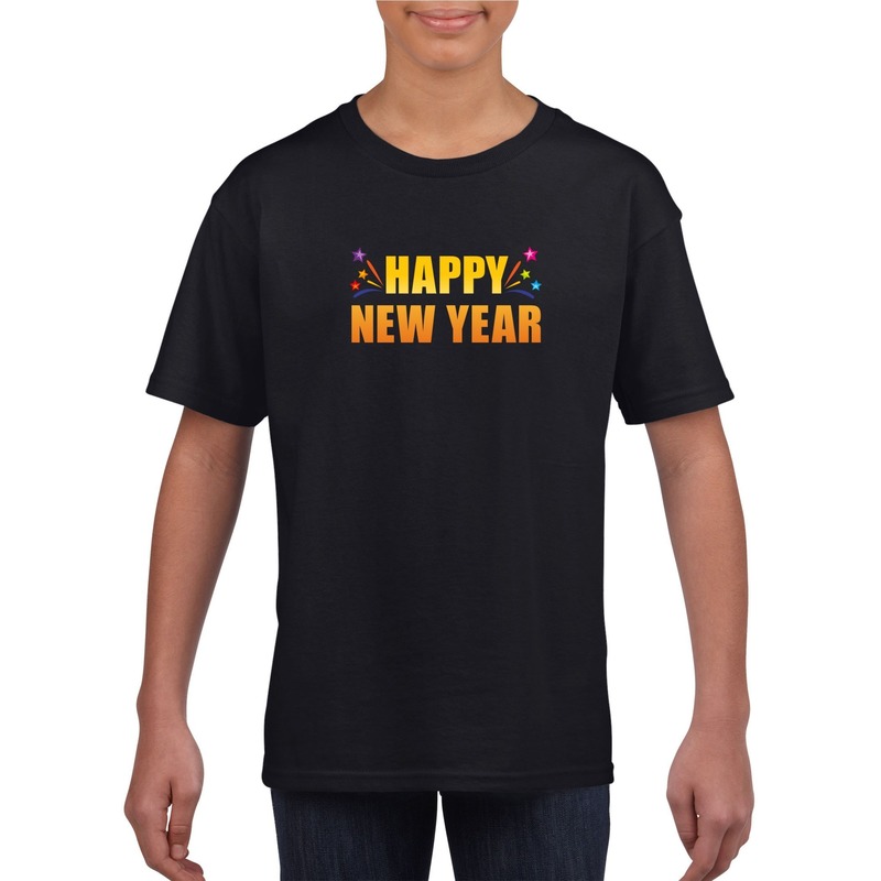 Happy new year t-shirt zwart voor kinderen
