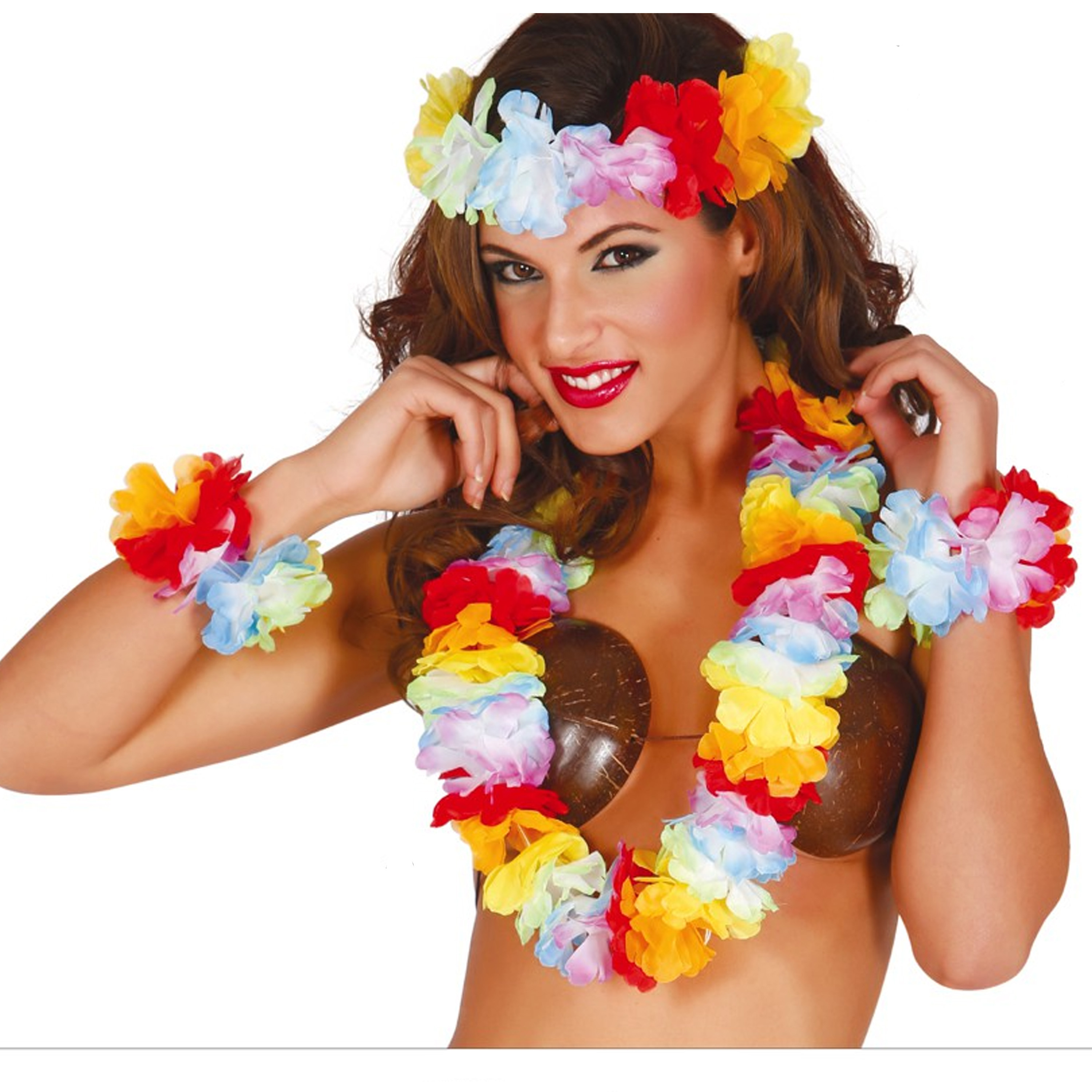 Hawaii krans-slinger set Tropische-zomerse kleuren mix Hoofd-polsen-hals slingers