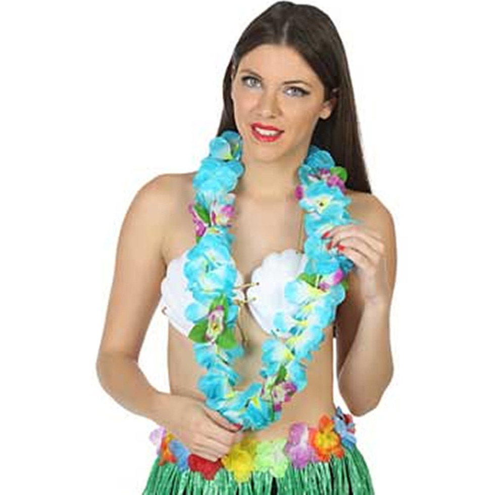 Hawaii krans-slinger Tropische kleuren blauw Grote bloemen hals slingers verkleed accessoires