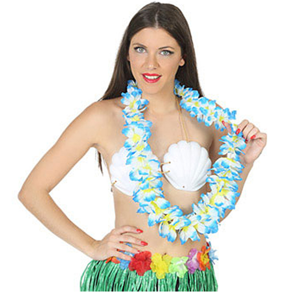 Hawaii krans-slinger Tropische kleuren mix blauw-wit Bloemen hals slingers verkleed accessoire