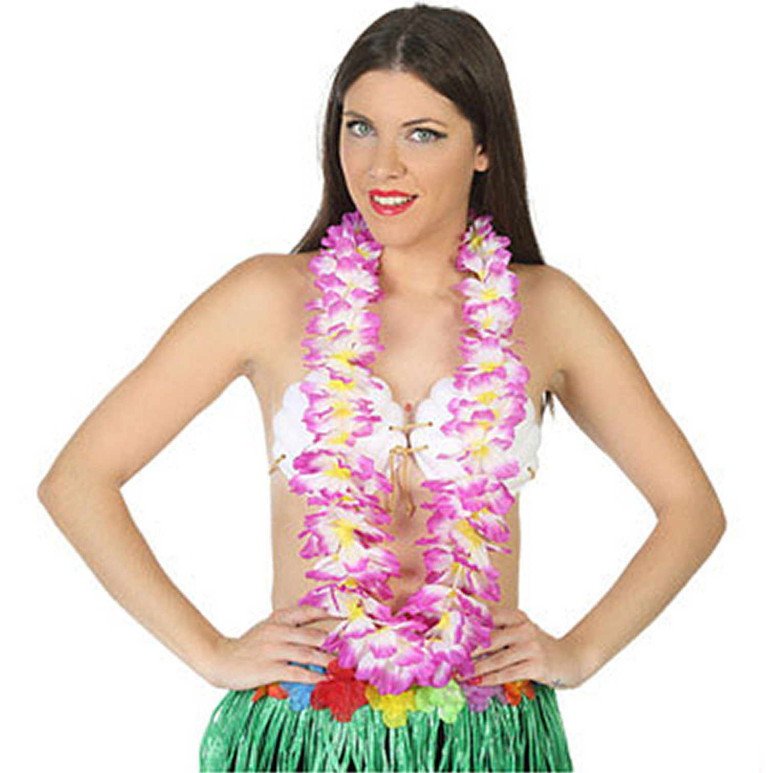 Hawaii krans-slinger Tropische kleuren mix paars-wit Bloemen hals slingers verkleed accessoire