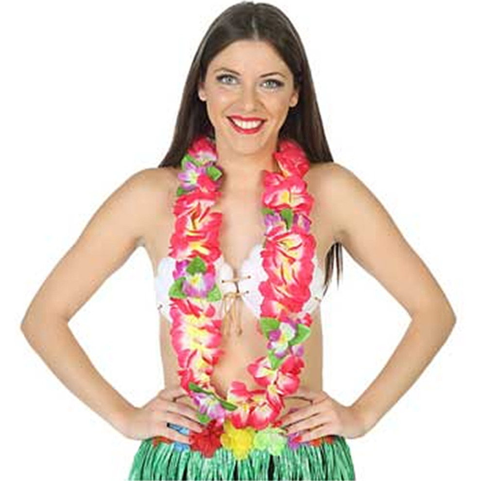 Hawaii krans-slinger Tropische kleuren roze Grote bloemen hals slingers verkleed accessoires