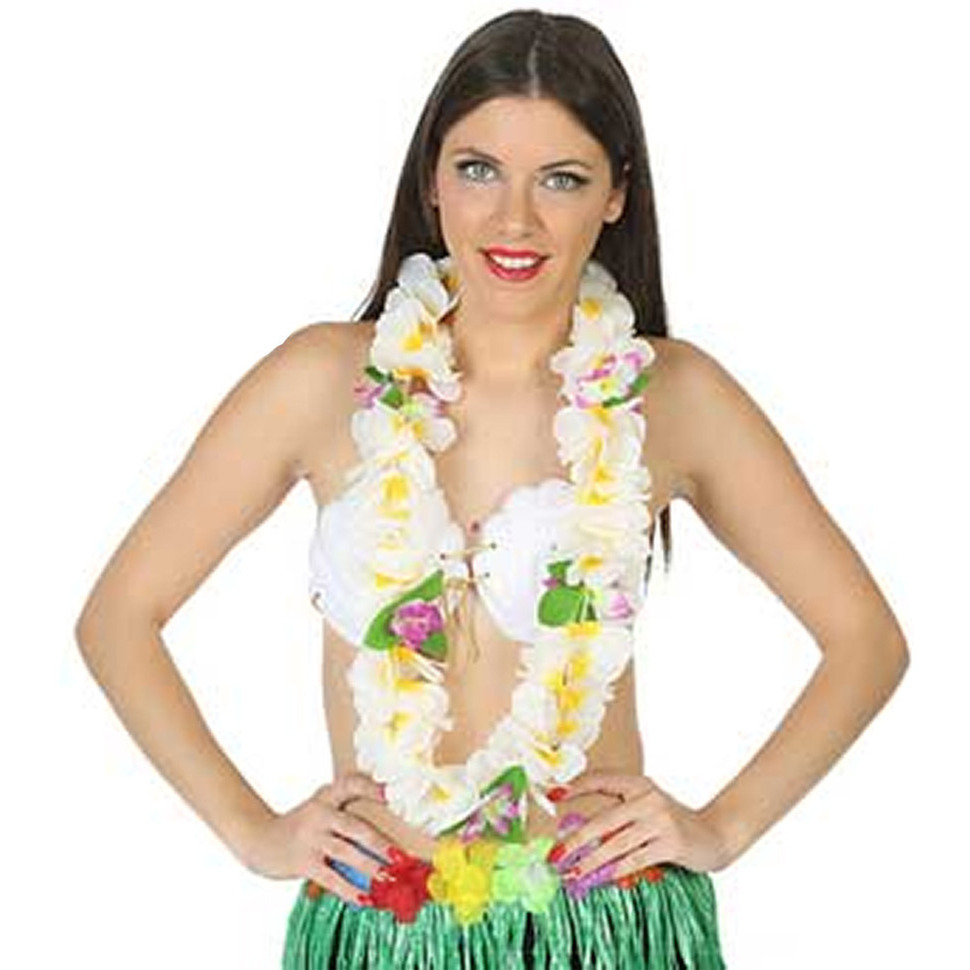 Hawaii krans-slinger Tropische kleuren wit Grote bloemen hals slingers verkleed accessoires
