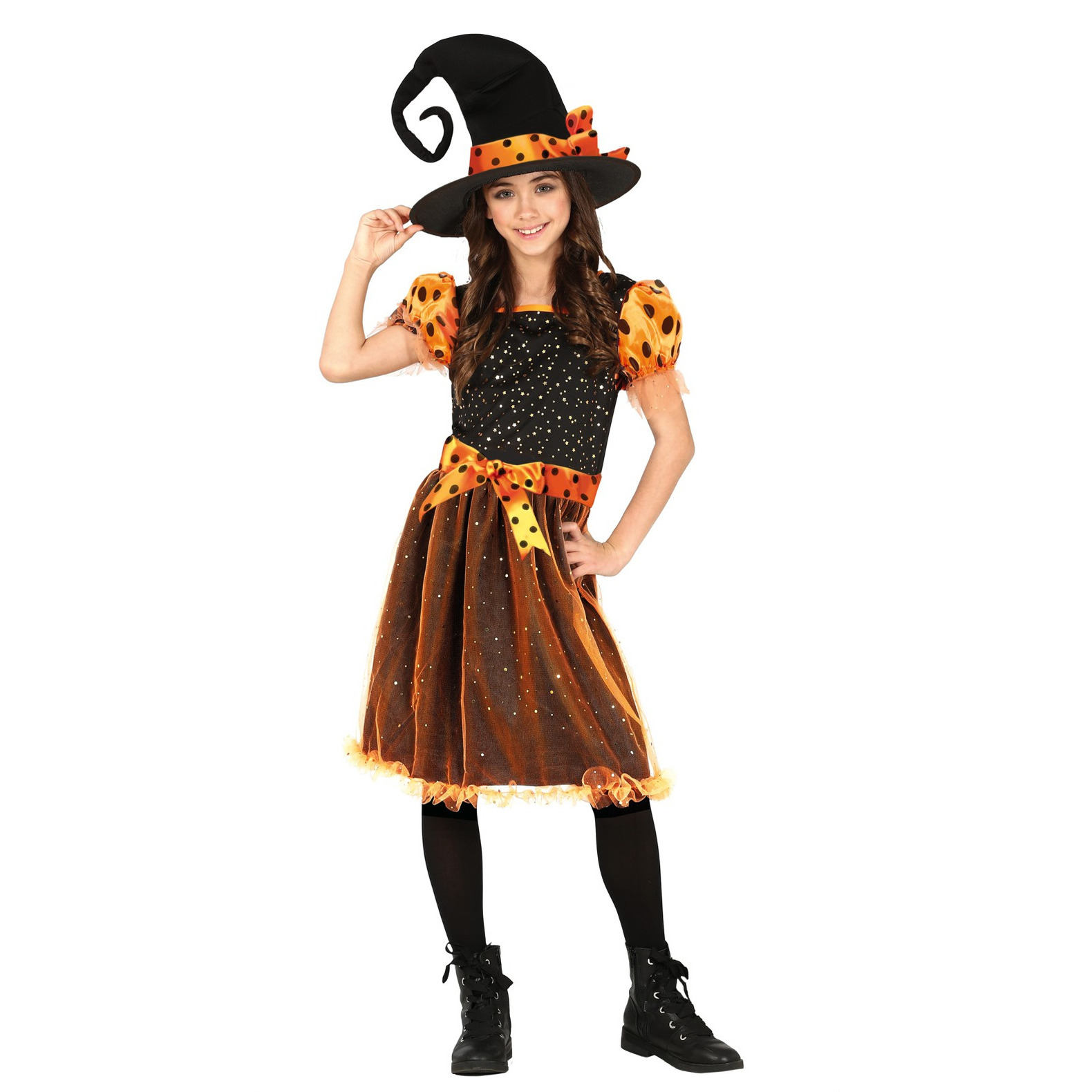 Heksen verkleed kostuum zwart-oranje voor meisjes