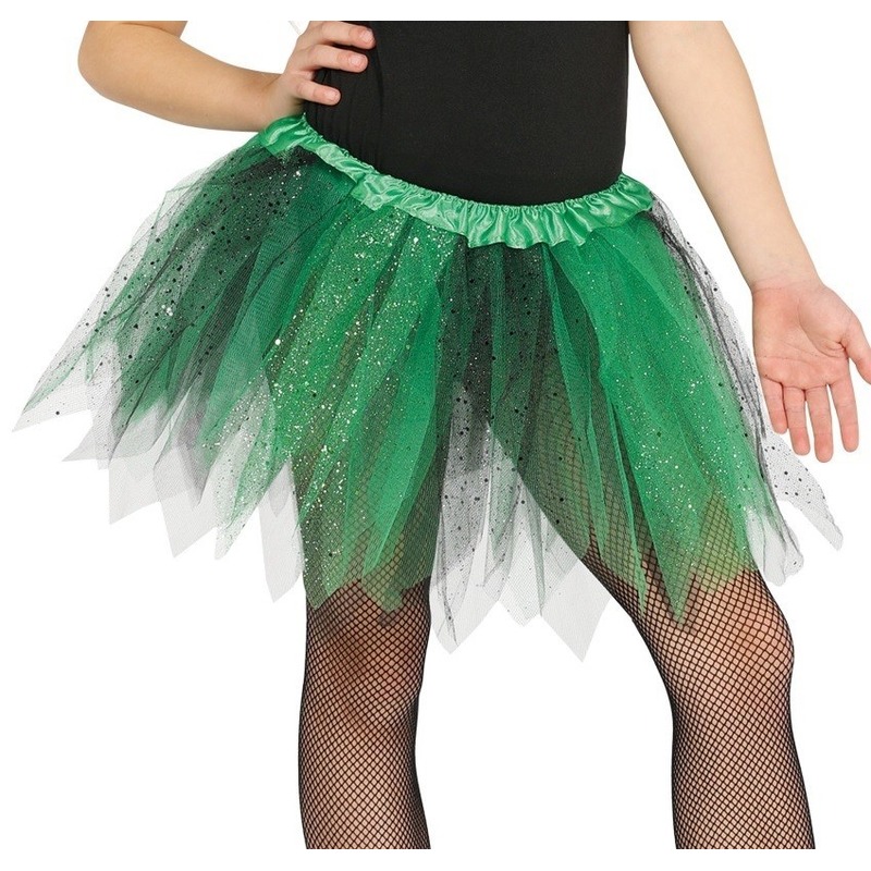 Heksen verkleed petticoat-tutu groen-zwart glitters voor meisjes
