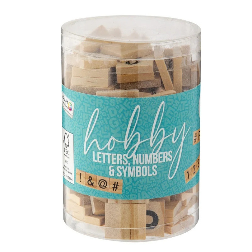 Hobby knutsel letters-cijfers-symbolen hout 2 cm 125 stuks