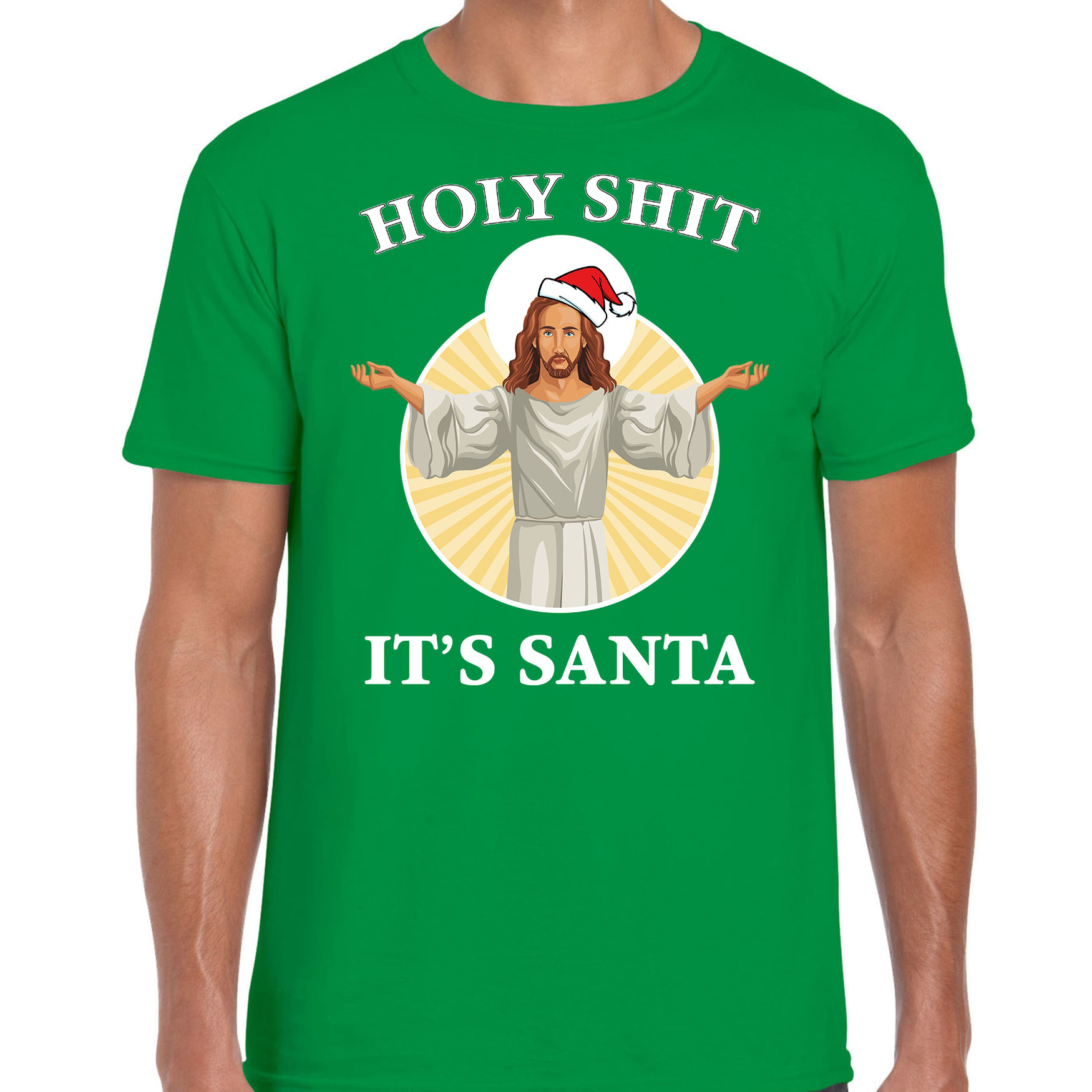 Holy shit its Santa fout Kerstshirt - outfit groen voor heren