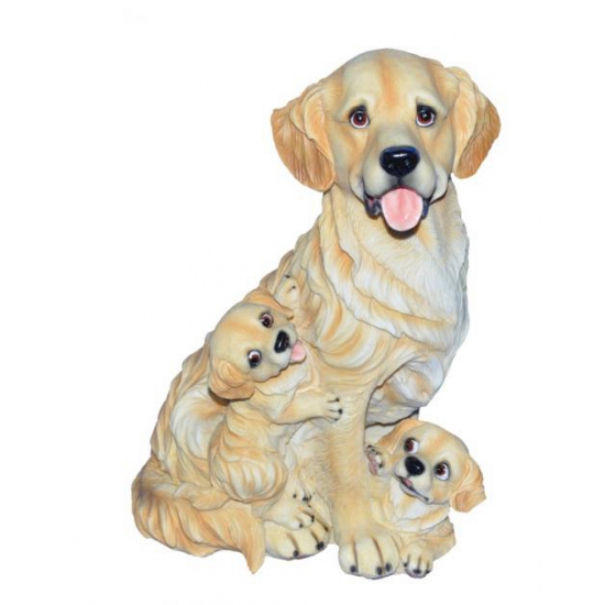Honden beeldjes zittende Golden Retriever met puppies