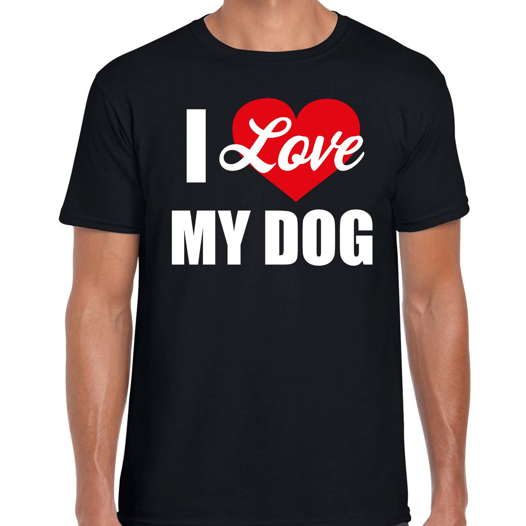 Honden t-shirt I love my dog / Ik hou van mijn hond - zwart voor heren
