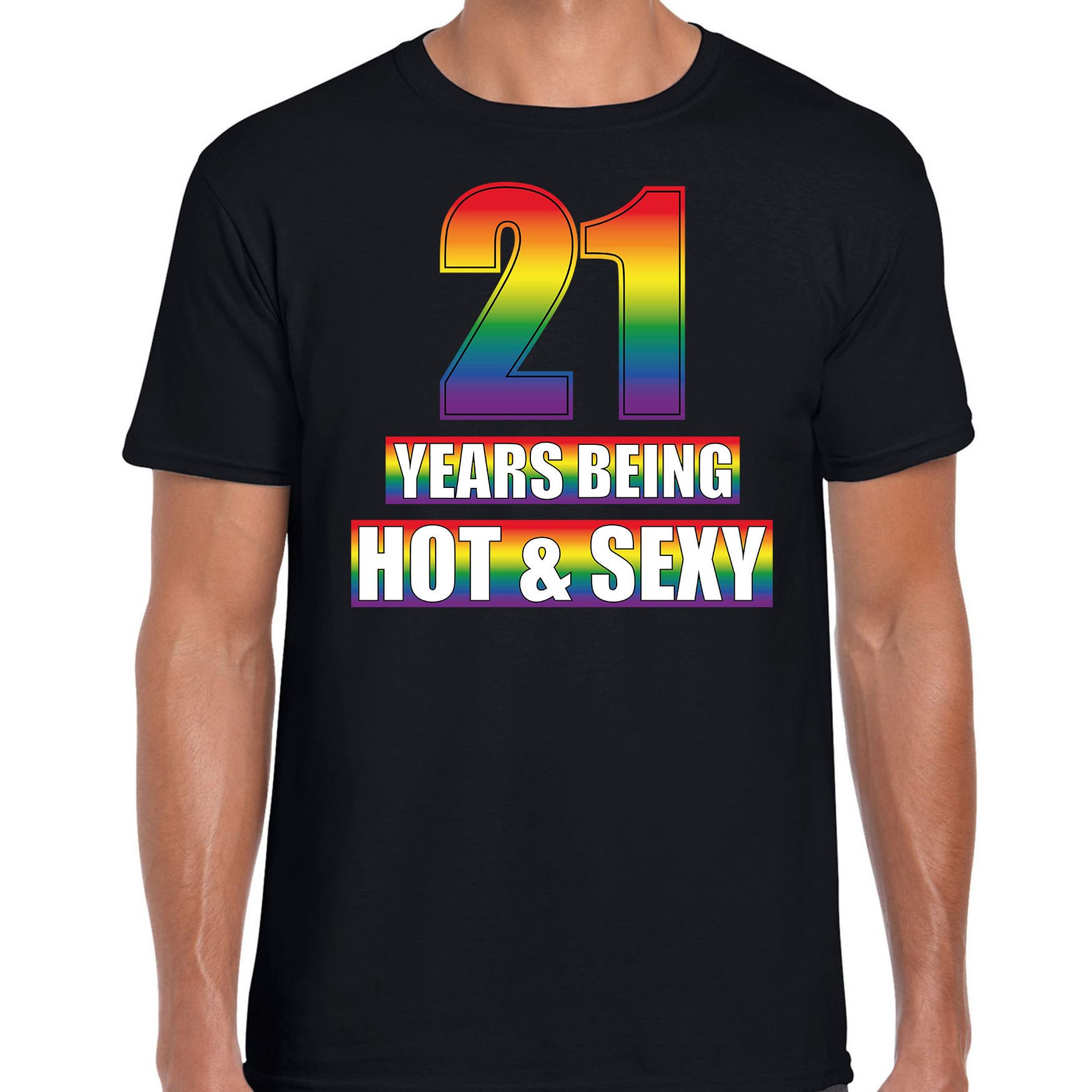 Hot en sexy 21 jaar verjaardag cadeau t-shirt zwart voor heren Gay- LHBT kleding-outfit