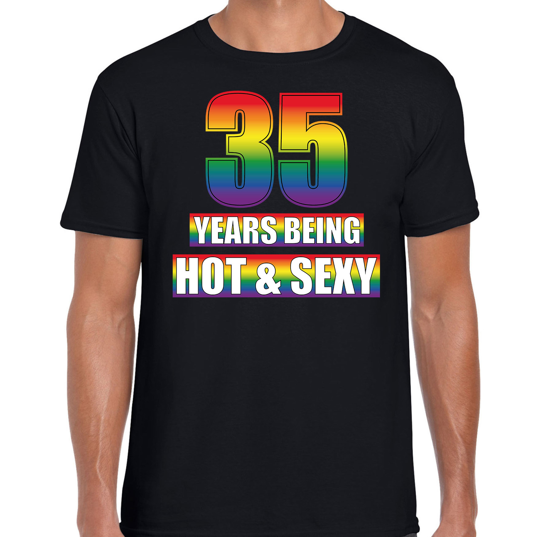 Hot en sexy 35 jaar verjaardag cadeau t-shirt zwart voor heren Gay- LHBT kleding-outfit