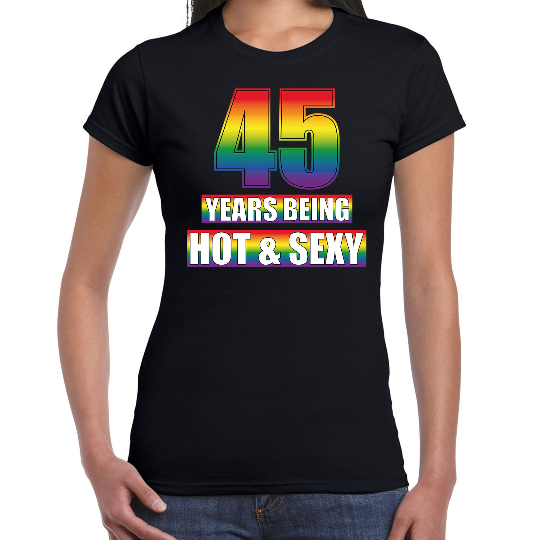 Hot en sexy 45 jaar verjaardag cadeau t-shirt zwart voor dames Gay- LHBT kleding-outfit