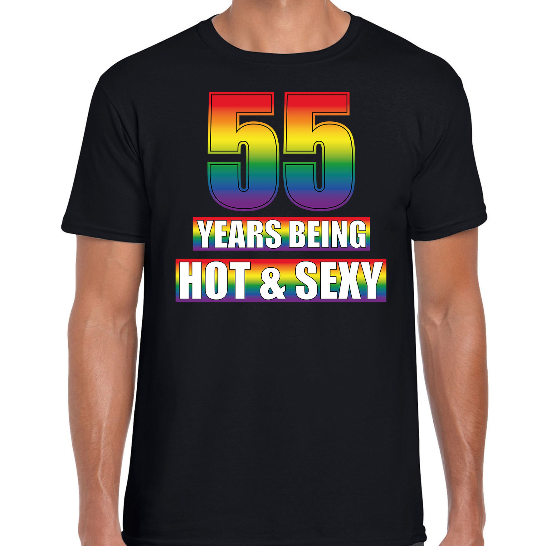 Hot en sexy 55 jaar verjaardag cadeau t-shirt zwart voor heren Gay- LHBT kleding-outfit