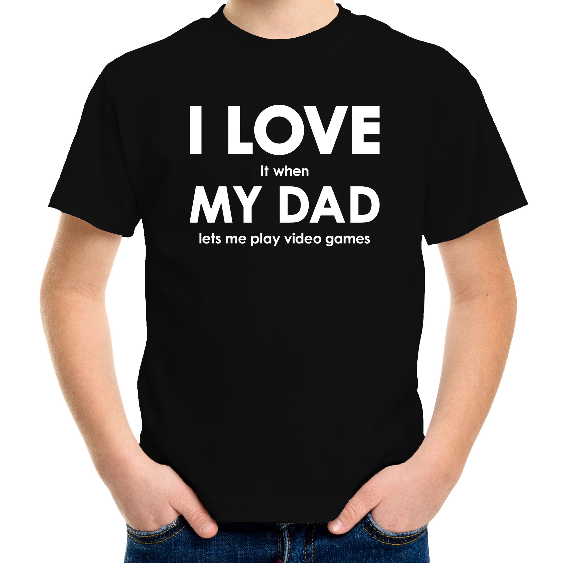 I love it when my dad lets me play video games t-shirts zwart voor kids