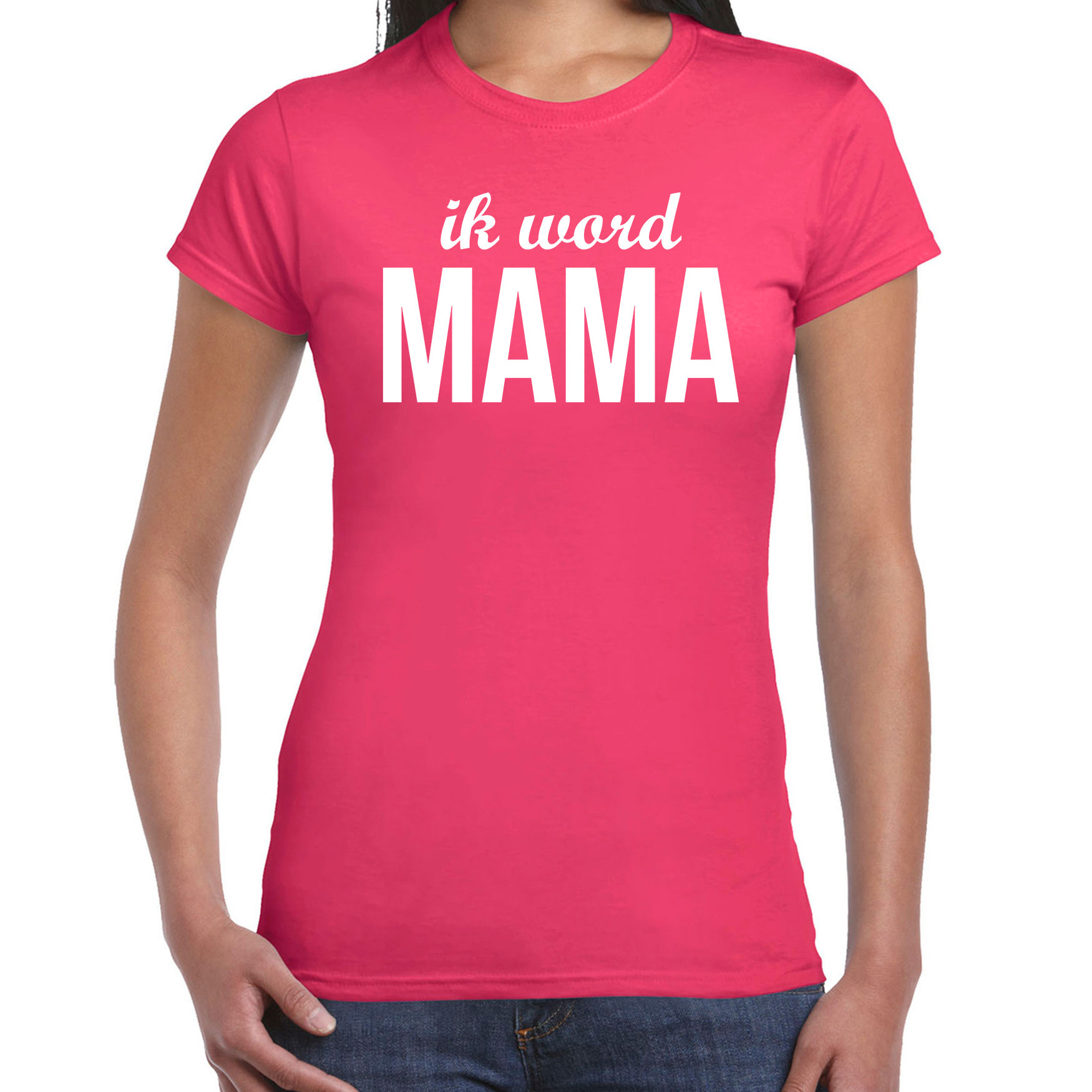 Ik word mama t-shirt fuchsia roze voor dames Cadeau aanstaande moeder- zwanger