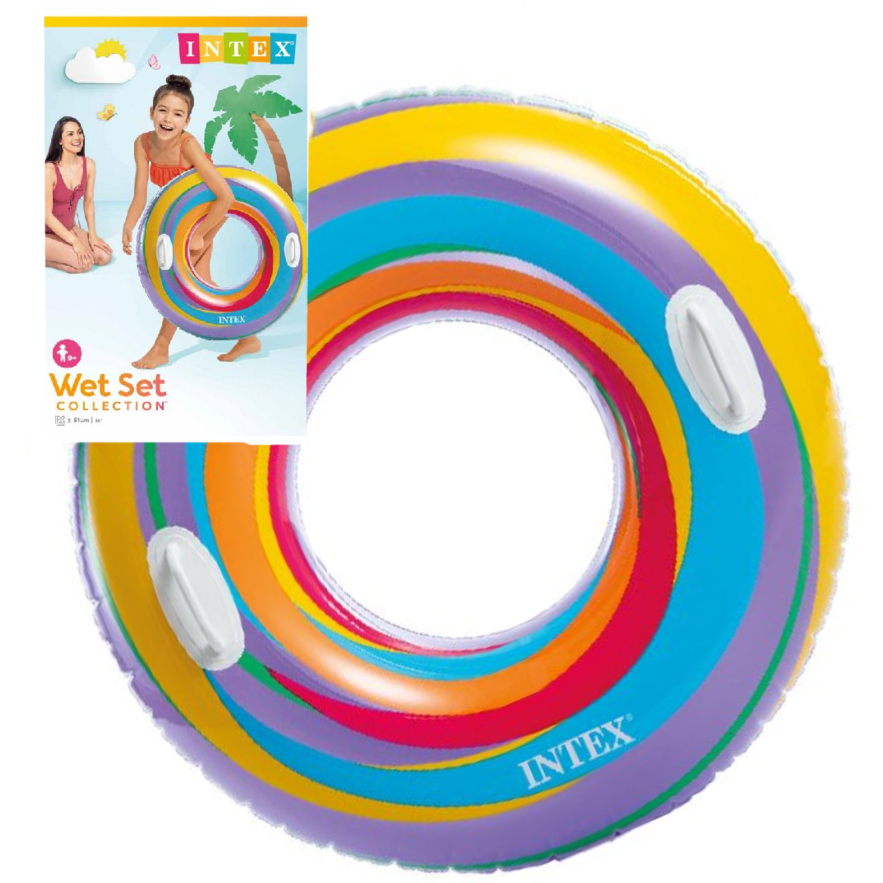 Intex opblaasbare gekleurde zwemband-zwemring ringenprint 91 cm