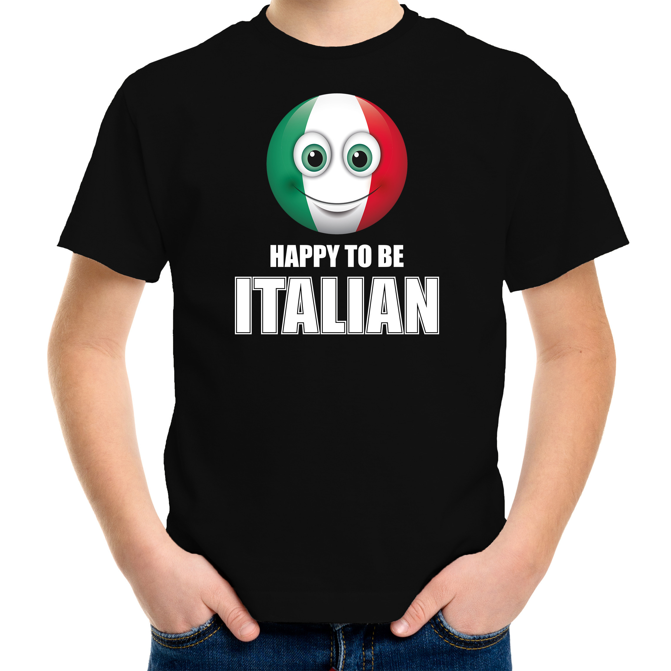 Italie Emoticon Happy to be Italian landen t-shirt zwart kinderen