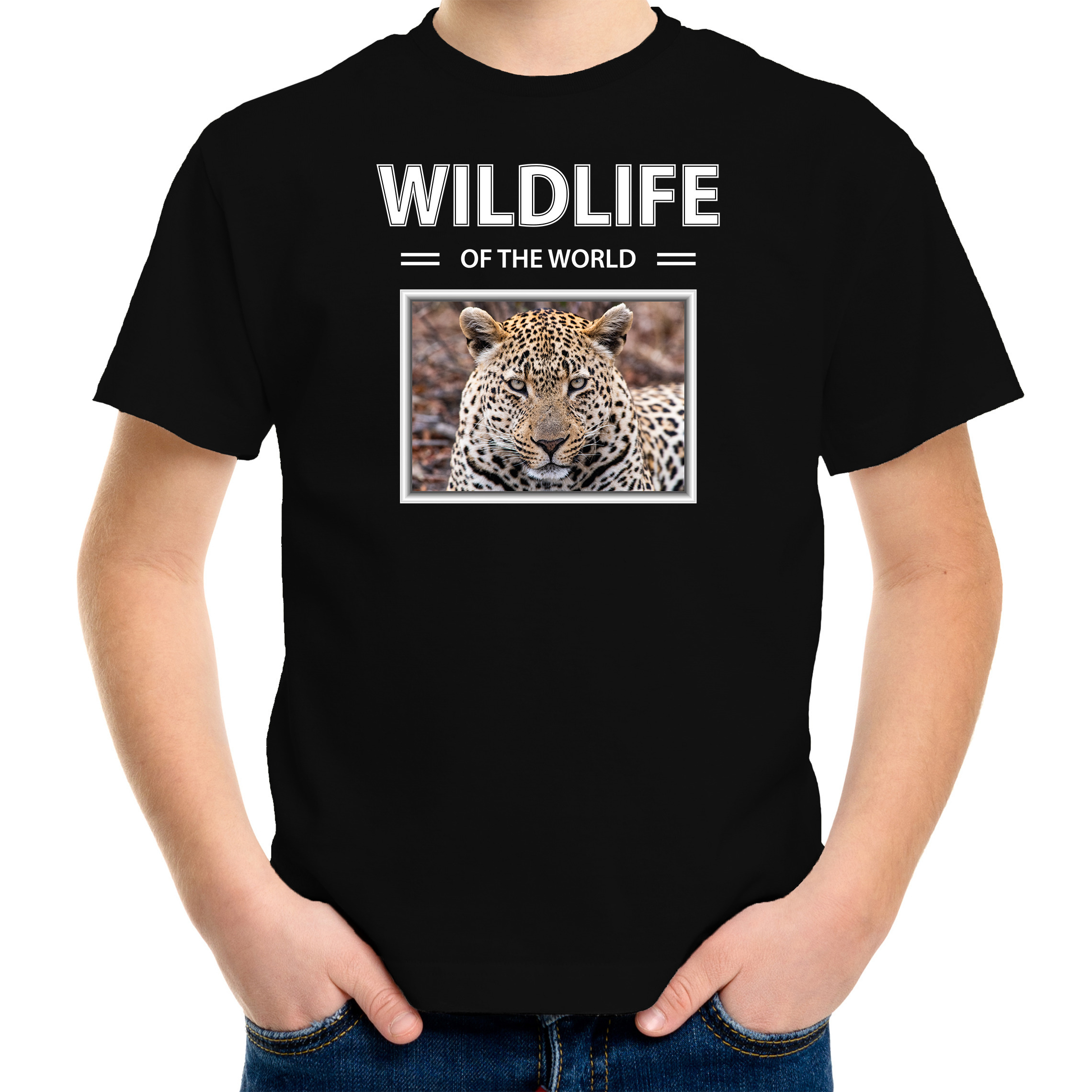 Jaguar t-shirt met dieren foto wildlife of the world zwart voor kinderen