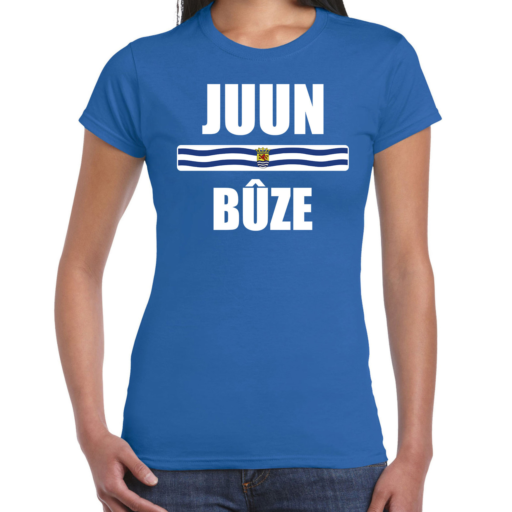 Juun buze met vlag Zeeland t-shirts Zeeuws dialect blauw voor dames
