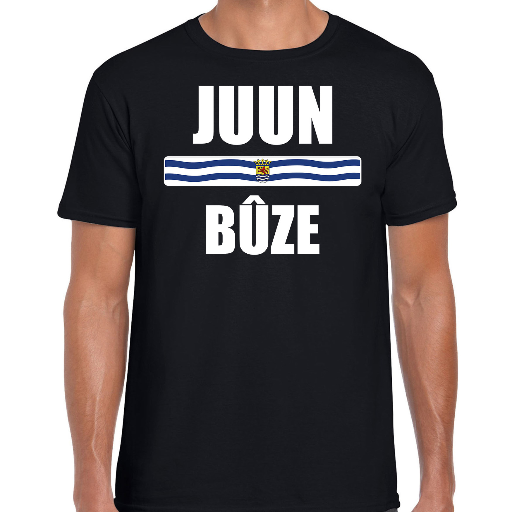 Juun buze met vlag Zeeland t-shirts Zeeuws dialect zwart voor heren