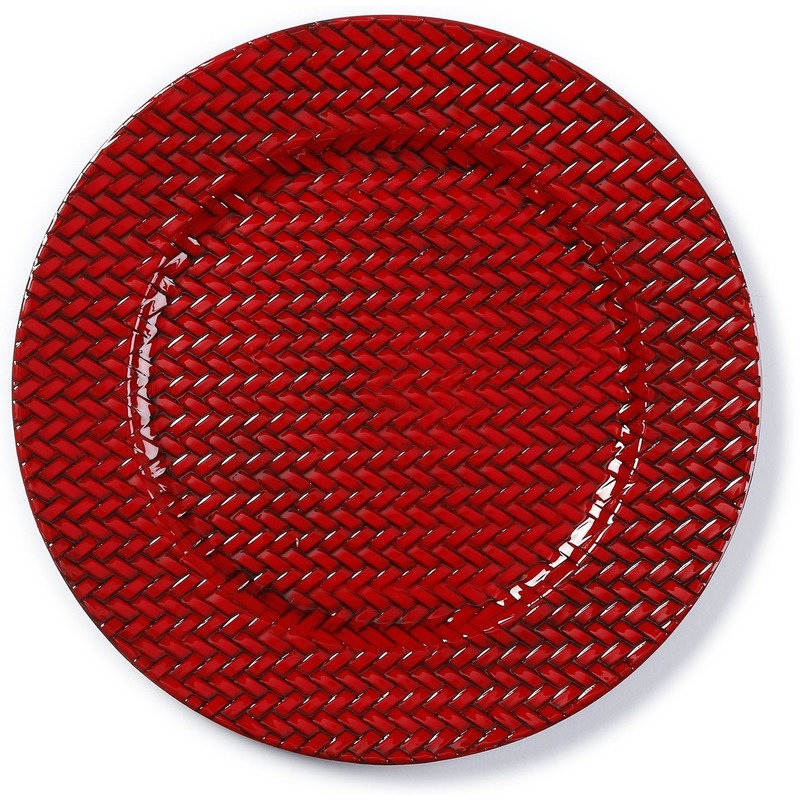 Kaarsenbord-plateau rood gevlochten 33 cm rond