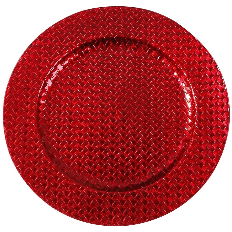 Kaarsenbord-plateau rood vlechtpatroon 33 cm rond
