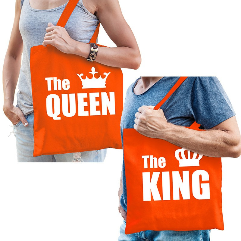 Katoenen tassen oranje the king-the queen volwassenen