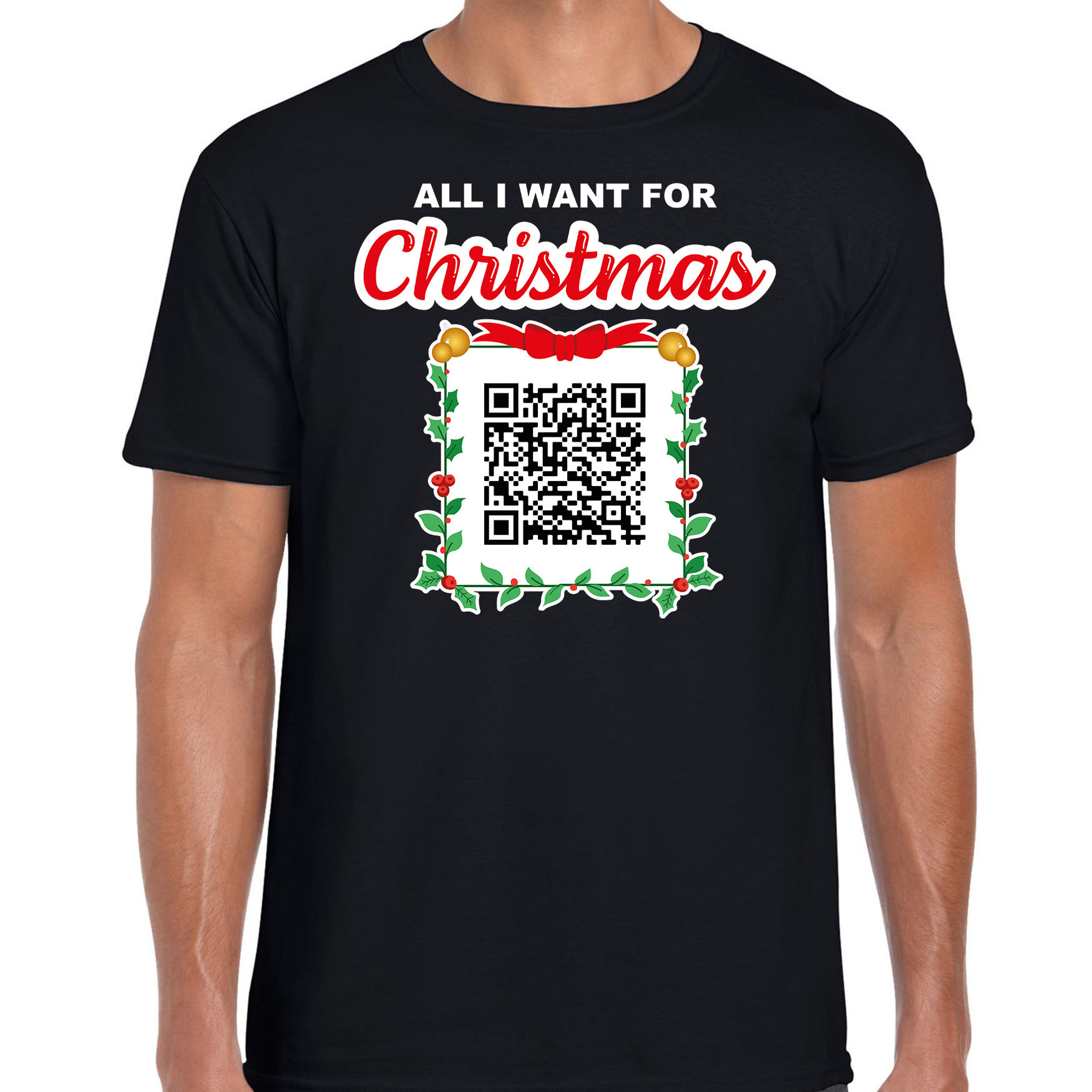 Kerst QR code kerstshirt Een lekkere gast heren zwart - Fout gay kerst t-shirt