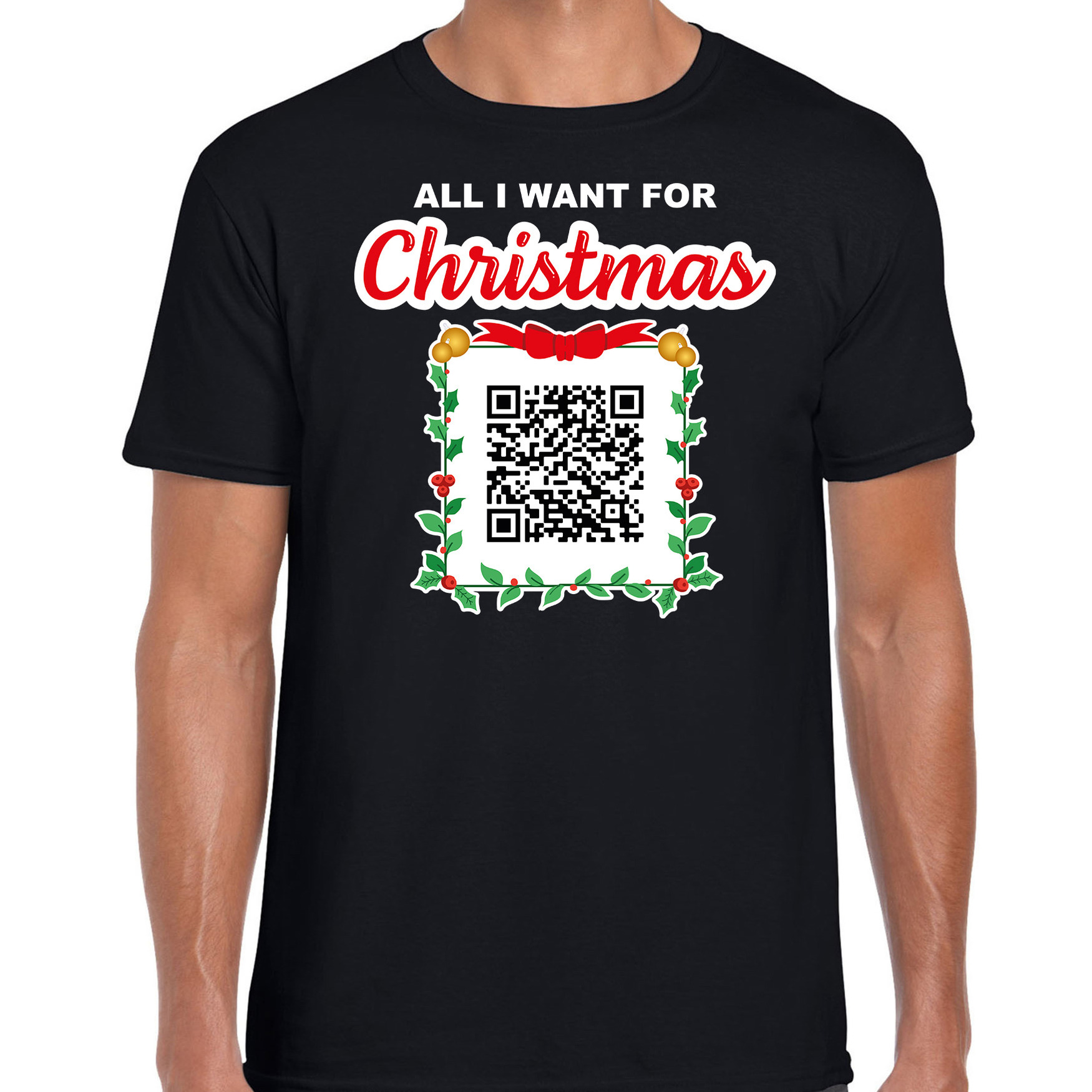 Kerst QR code kerstshirt You naked/ Jij naakt heren zwart - Fout kerst t-shirt
